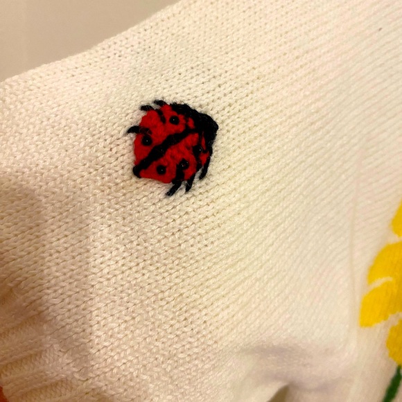 VINTAGE QUACKER FACTORY DAISY & LADYBUGS EMBELLISHED SS CARDIGAN SWEATER - Picture 4 of 11